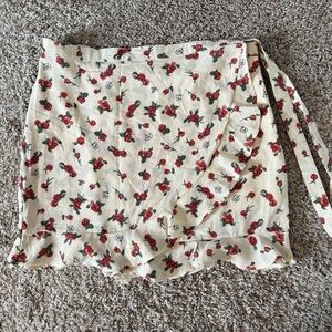 Nasty Gal Cream Skirt with Red and Green Floral Design